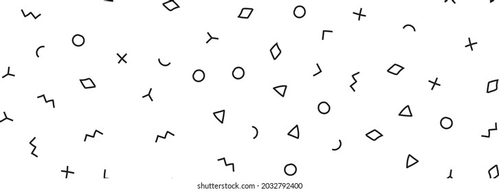 Line Fun Hipster Pattern. Fun Memphis Element. Trendy Form Triangle. Retro Monochrome Wallpaper Drawn. Fabric Set Template Decoration Funky Geometric Print. Hand Seamless Design. Line Seamless Figure.