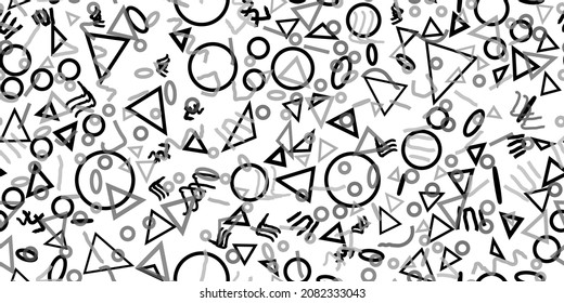 Textura de la época de diversión de línea. Pancarta de resumen de línea. Ornamento Simple Más. Diseño plano y transparente. Concepto de Memphis divertidos. Forma geométrica redonda. Funky Ángulo de fondo de escritorio monocromo. Fondo de adorno de conjunto moderno
