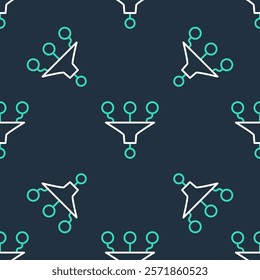 Line Funnel or filter icon isolated seamless pattern on black background.  Vector