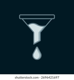 Linientrichter oder Filtersymbol einzeln auf schwarzem Hintergrund. Flach ausgefüllter Umrissstil mit Schatten. Vektorgrafik
