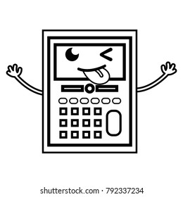 line funny calculator object kawaii with arms