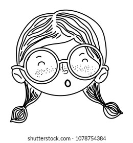line funny child girl head with glasses