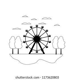 line funny ferris wheel mechanical in the landscape