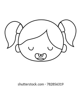 line funny girl head with two tails hair