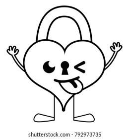 line funny heart padlock kawaii with arms and legs