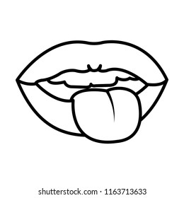 line funny mouth with teeth and tongue sign