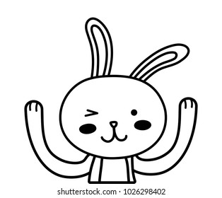 line funny rabbit animal cartoon with hands up