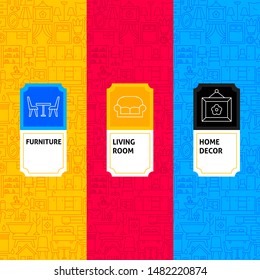 Line Furniture Package Labels. Vector Illustration of Outline Design.