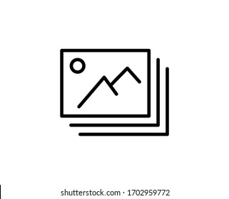 Line Gallery icon isolated on white background. Outline symbol for website design, mobile application, ui. Gallery pictogram. Vector illustration, editorial stroke. Eps10