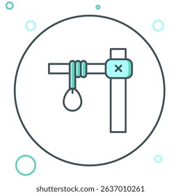 Line Gallows rope loop hanging icon isolated on white background. Rope tied into noose. Suicide, hanging or lynching. Colorful outline concept. Vector