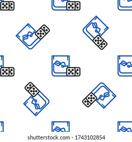 Line Game dice and glass of whiskey with ice cubes icon isolated seamless pattern on white background. Casino gambling. Colorful outline concept. Vector