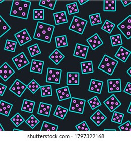 Line Game dice icon isolated seamless pattern on black background. Casino gambling.  Vector Illustration