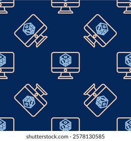 Line Game dice icon isolated seamless pattern on blue background. Casino gambling.  Vector