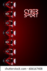 Line of game players sitting at the desk in front of computer. Top view. Cyber sport concept. Vector endless border