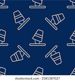 Line Game thimbles icon isolated seamless pattern on blue background. Ball and glass. Chance and fortune concept.  Vector