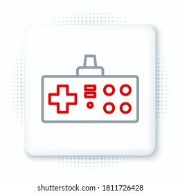 Line Gamepad Symbol einzeln auf weißem Hintergrund. Spielregler. Farbiges Rahmenkonzept. Vektorgrafik