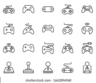 Line gamepad icon set isolated on white background. Outline electronics symbols for website design, mobile application, ui. Collection of device pictogram. Vector illustration, editable strok. Eps10