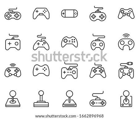 Line gamepad icon set isolated on white background. Outline electronics symbols for website design, mobile application, ui. Collection of device pictogram. Vector illustration, editable strok. Eps10