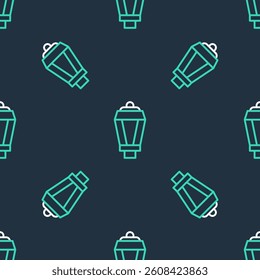 Line Garden light lamp icon isolated seamless pattern on black background. Solar powered lamp. Lantern. Street lamp.  Vector