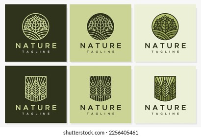 Line garden logo design template. Line leaf logo graphic vector collection.