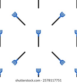 Line Garden pitchfork icon isolated seamless pattern on white background. Garden fork sign. Tool for horticulture, agriculture, farming. Colorful outline concept. Vector