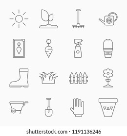 line gardening icons on a white background