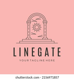 line gate with sunlight and cloud art logo vector symbol illustration design