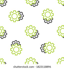 Line Gear icon isolated seamless pattern on white background. Cogwheel gear settings sign. Cog symbol.  Vector Illustration