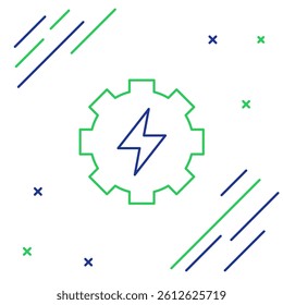 Line Gear and lightning icon isolated on white background. Electric power. Lightning bolt sign. Colorful outline concept. Vector