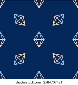 Line Gem stone icon isolated seamless pattern on blue background. Jewelry symbol. Diamond.  Vector