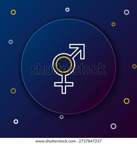 Line Gender icon isolated on blue background. Symbols of men and women. Sex symbol. Colorful outline concept. Vector
