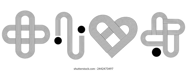 Line geometric arch and circle abstract shapes. Contemporary mid century line design set. Arch line stripes abstract shapes set. Modern aesthetic stripes and grids