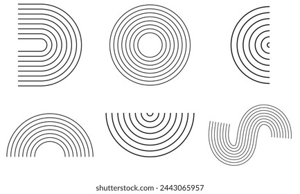Arco geométrico de línea y formas abstractas de círculo. Conjunto de diseño de línea de mediados de siglo contemporáneo. ilustración vectorial .EPS 10