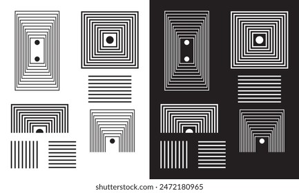 Line geometric arch and circle abstract shapes. Contemporary mid century line design set. isolated black and white background