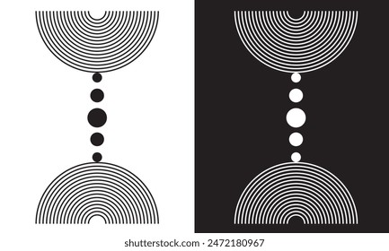 Line geometric arch and circle abstract shapes. Contemporary mid century line design set. isolated black and white background