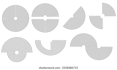 Line geometric arch and circle abstract shapes. Contemporary mid century line design set.