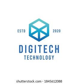 Vector de diseño de logotipo de tecnología digital geométrica de línea
