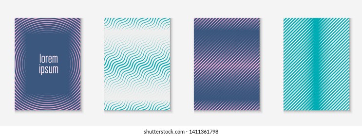 Line geometric elements. Blue and purple. Retro page, presentation, annual report, report mockup. Line geometric elements on minimalist trendy cover template.