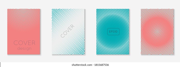 Line geometric elements. Color report, mobile screen, annual report, presentation concept. Pink and turquoise. Line geometric elements on minimalist trendy cover template.