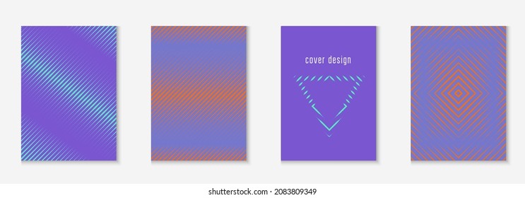 Line geometric elements. Digital web app, journal, notebook, certificate layout. Orange and purple. Line geometric elements on minimalist trendy cover template.