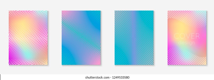 Line geometric elements. Dynamic notebook, patent, journal, presentation layout. Holographic. Line geometric elements on minimalist trendy cover template.