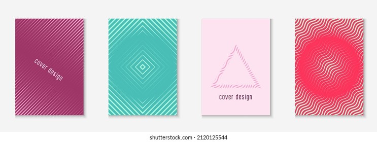 Elementos geométricos de línea. Informe elegante, invitación, certificado, diseño de carpeta. Rojo y verde. Elementos geométricos de línea en la plantilla de portada de moda minimalista.