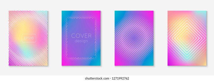 Line geometric elements. Holographic. Halftone folder, page, notebook, banner mockup. Line geometric elements on minimalist trendy cover template.