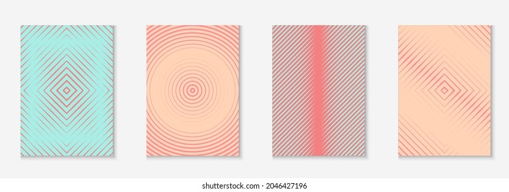 Line geometric elements. Pink and turquoise. Colored folder, certificate, report, annual report layout. Line geometric elements on minimalist trendy cover template.