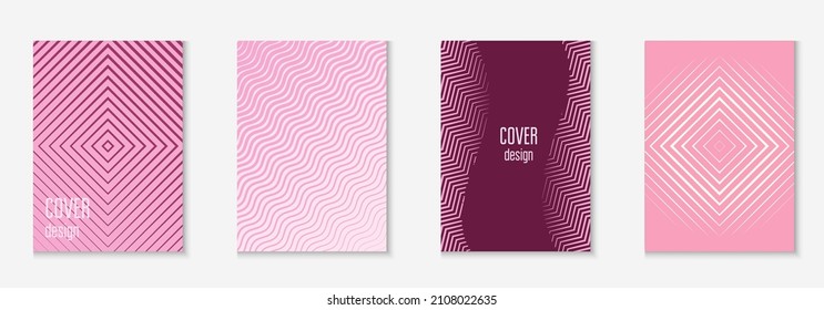 Line geometric elements. Purple and pink. Cool journal, invitation, notebook, booklet layout. Line geometric elements on minimalist trendy cover template.