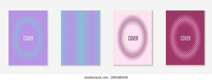 Line geometric elements. Purple and turquoise. Digital certificate, web app, banner, folder mockup. Line geometric elements on minimalist trendy cover template.