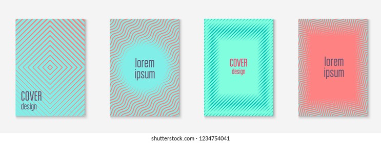 Line geometric elements. Vintage flyer, report, web app, wallpaper concept. Pink and turquoise. Line geometric elements on minimalist trendy cover template.