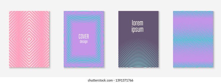 Line geometric elements. Wavy notebook, journal, page, flyer mockup. Purple and turquoise. Line geometric elements on minimalist trendy cover template.