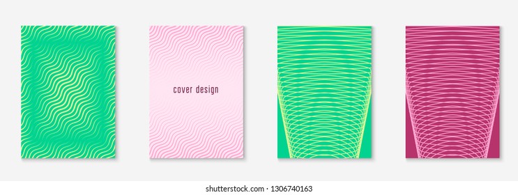 Line geometric elements. Yellow and pink. Halftone journal, book, flyer, page mockup. Line geometric elements on minimalist trendy cover template.