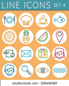Line geometric icons set. Summer holidays vector web design elements 